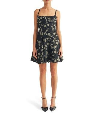 Arose Studio Belle Metallic Floral Jacquard Cocktail Minidress - Black