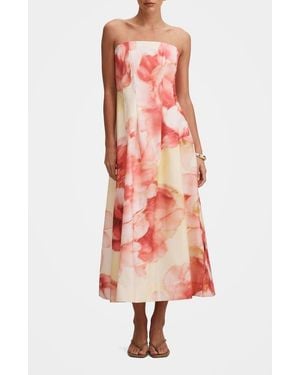 EVER NEW Mirielle Strapless Abstract Print Midi Sundress - White