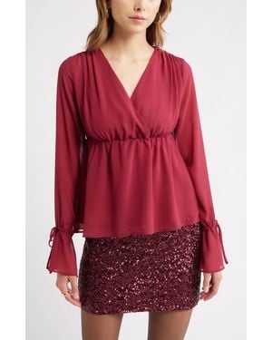 Open Edit Babydoll Chiffon Top - Red
