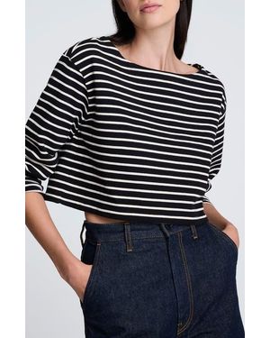 Kenneth Cole Stripe Cotton Crop Top - Black