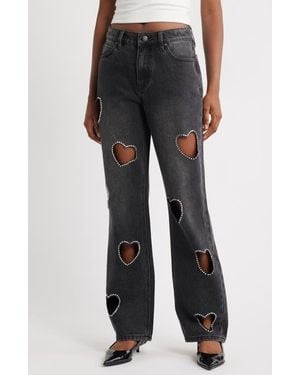PTCL Heart Cutout Wide Leg Jeans - Black
