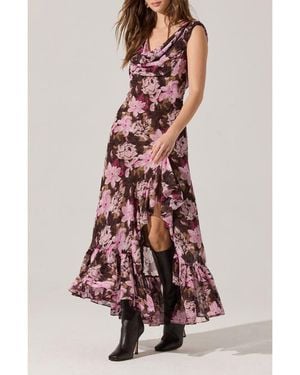 Astr Cecelia Floral Cowl Neck Sleeveless Maxi Dress - Multicolor