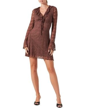 Astr Ruffle Long Sleeve Stretch Lace Minidress - Brown