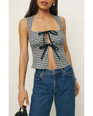Reformation Azalea Gingham Linen Tank - Blue