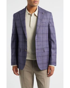 Jack Victor Mcallen Plaid Soft Constructed Brushed Wool & Cashmere Sport Coat - Blue