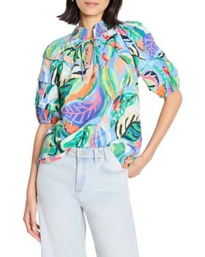 NIC+ZOE Island Beat Smocked Collar Top - Blue