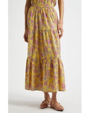 MILLE Paola Floral Print Tie Waist Maxi Skirt - Metallic