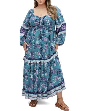 City Chic Lyra Floral Print Long Sleeve Maxi Dress - Blue