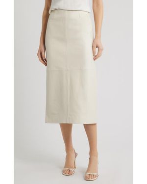 Nordstrom Croc Embossed Leather Pencil Midi Skirt - Natural