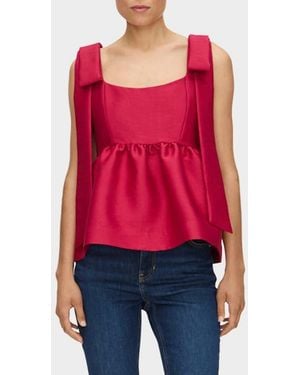 ALIGNE Alina Bow Strap Satin Peplum Top - Red