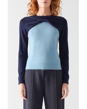 LK Bennett Aletta Colorblock Cotton & Merino Wool Twist Neck Sweater - Blue