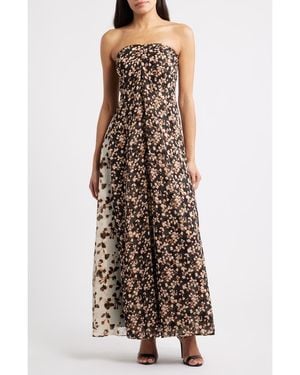 Parker Seleste Floral Strapless Maxi Dress - Brown