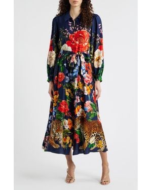 Tahari The Melina Long Sleeve Stretch Silk Shirtdress - Red