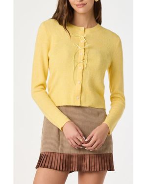 Astr Satin Bow Knit Cardigan - Yellow