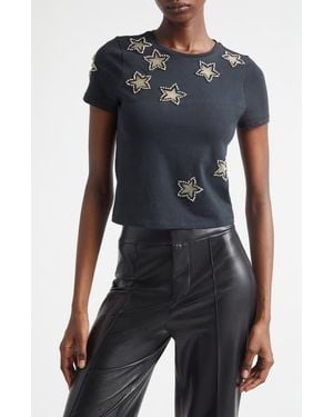 Alice + Olivia Cindy Embellished Star Cotton Crop T-Shirt - Blue