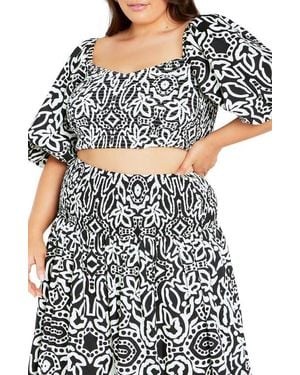 City Chic Amari Puff Sleeve Crop Top - Black