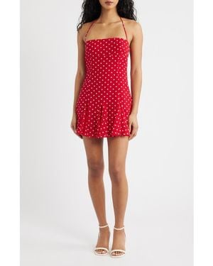 Princess Polly Delamere Polka Dot Halter Minidress - Red