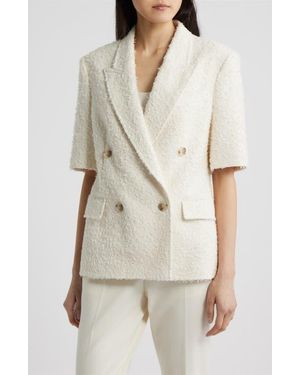 BOSS Jaleto Double Breasted Short Sleeve Tweed Blazer - Natural