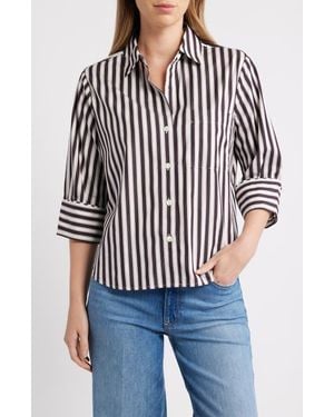 Madewell Easy Y-Neck Poplin Button-Up Shirt - Blue