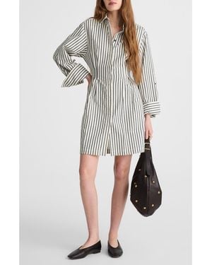 Madewell Striped Tucked Mini Shirtdress - Gray