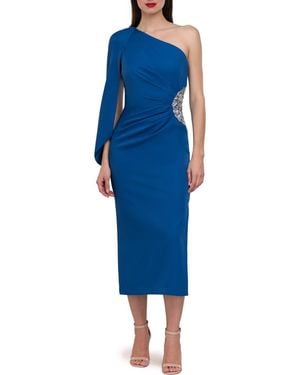 JS Collections Amelie One-Shouler Cape Sleeve Cocktail Dress - Blue
