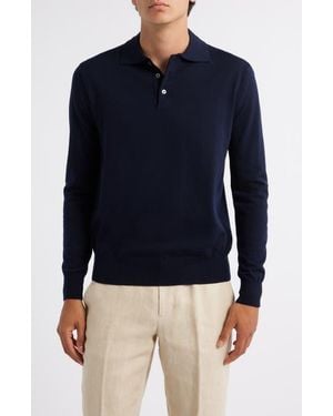 Aurélien Long Sleeve Cashwool Polo Sweater - Blue