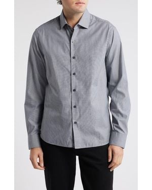 Robert Barakett Theodore Cotton Herringbone Button-Up Shirt - Gray