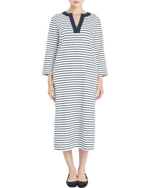 English Factory Stripe Cotton Jersey Shift Dress - Blue
