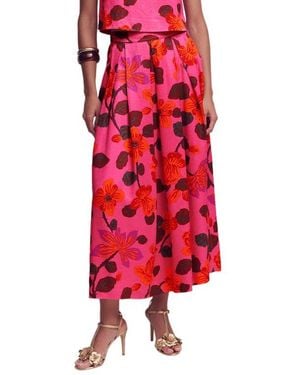Boden Verity Floral Pleated Faille Maxi Skirt - Red