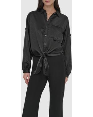 DKNY Tie Front Satin Shirt - Black