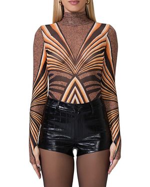 AFRM Zadie Print Turtleneck Mesh Top - Black