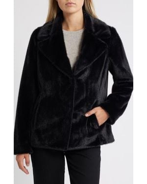 Via Spiga Notch Collar Faux Fur Shirt Jacket - Black