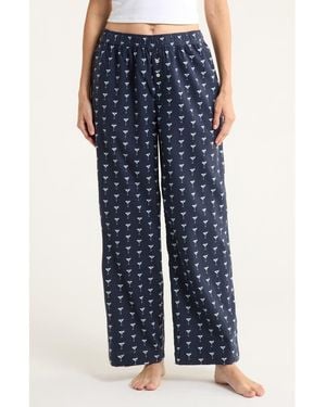 Open Edit Print Flannel Boxer Pajama Pants - Blue