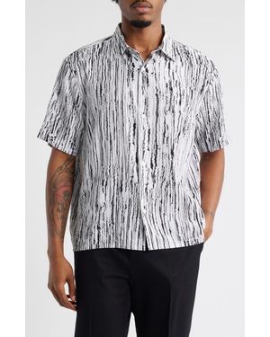 Open Edit Sizzle Stripe Short Sleeve Button-Up Shirt - White