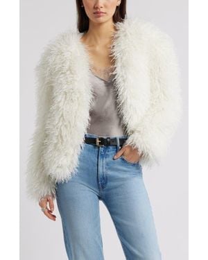 Open Edit Shaggy Faux Fur Open Front Jacket - Blue