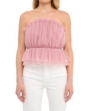 Endless Rose Strapless Tulle Peplum Top - Red