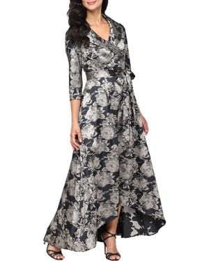 Alex Evenings Floral Jacquard High-Low Gown - Black