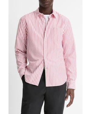 Vince Stripe Classic Fit Button-Up Shirt - Pink