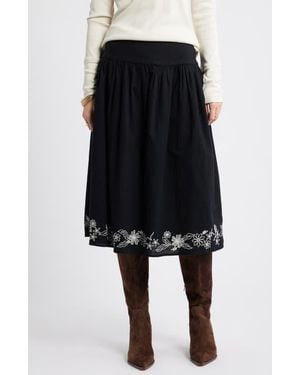 Treasure & Bond Embroidered Hem Cotton Midi Skirt - Black