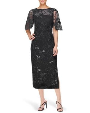 JS Collections Darla Sequin Floral Embroidery Cocktail Dress - Black