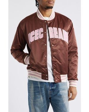 ICECREAM College Satin Graphic Snap-Up Jacket - Brown