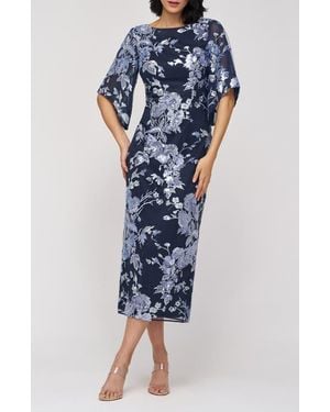 JS Collections Lea Sequin Embroidered Flutter Sleeve Cocktail Dress - Blue