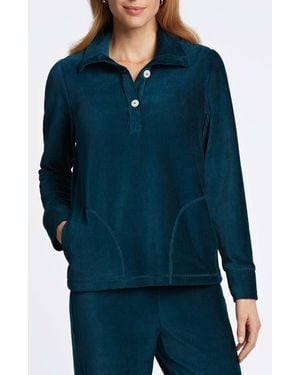 Foxcroft Sammy Corduroy Polo Sweater - Blue