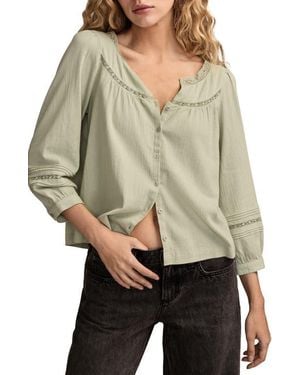 Lucky Brand Lace Detail Cotton Top - Gray