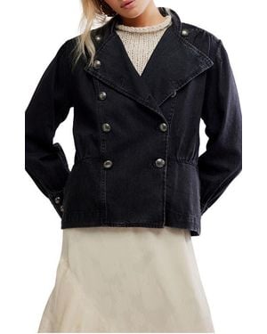 Free People Imogene Double Breasted Denim Jacket - Black