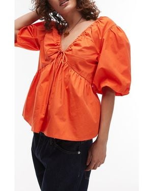 TOPSHOP Poplin Puff Sleeve Top - Orange