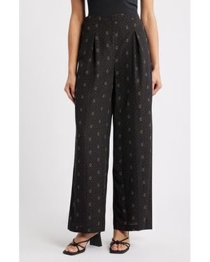 Bobeau Allover Print Wide Leg Pants - Black