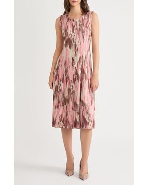 Misook Brushstroke Jacquard Sleeveless Dress - Red
