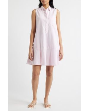 Beach Lunch Lounge Marina Stripe Sleeveless Cotton Shirtdress - Pink