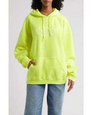 Merch Traffic Nirvana Puff Print Logo Graphic Hoodie - Yellow